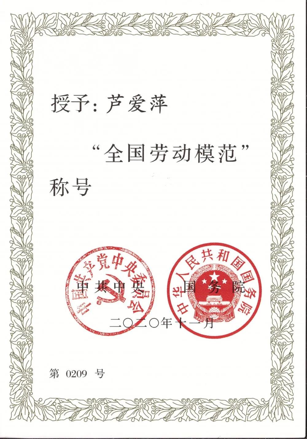 祝贺我公司“芦爱萍”荣获全国劳动模范荣誉称号！(图6)